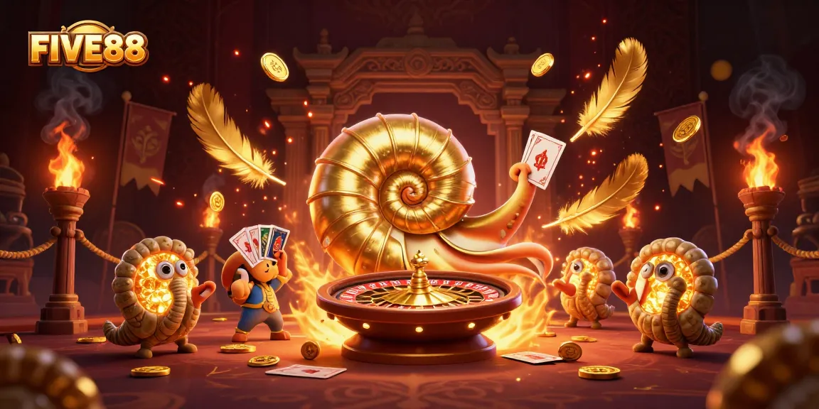 Experience exhilarating gameplay at FIVE88 with a dazzling 3D design of an ancient nautilus and golden elements.