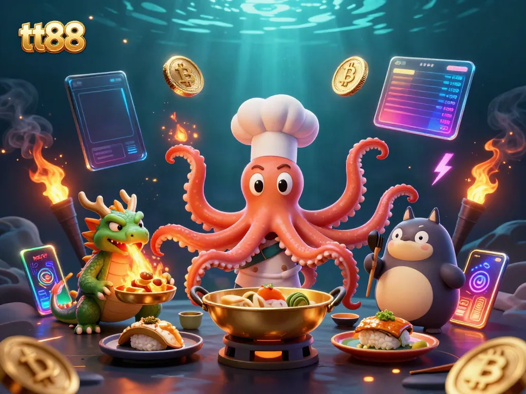 Engage with tt88's vibrant gaming universe through this dynamic 3D illustration depicting a unique casino experience.