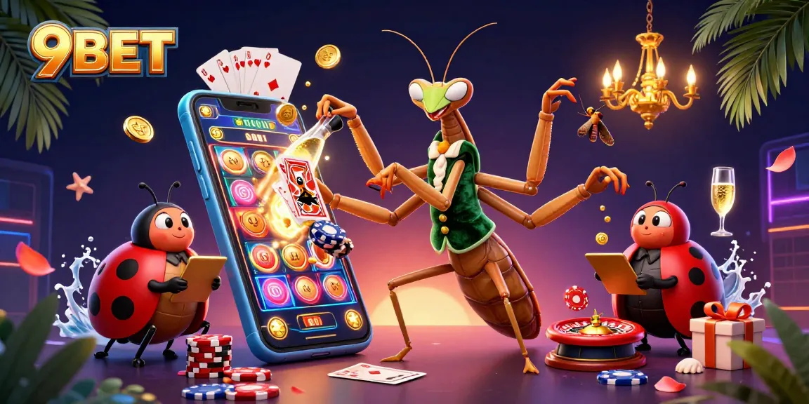 Engage with 9BET's vibrant 3D casino scene, showcasing lively characters in action.