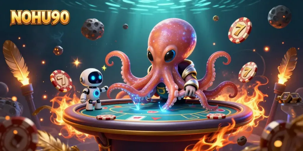 Experience exciting gameplay at NOHU90 with vibrant 3D alien characters and dynamic casino elements.