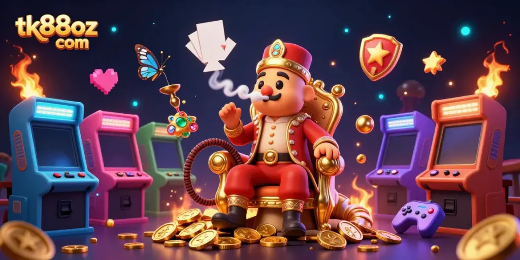 Experience the excitement of tk88oz com with this vibrant, dynamic casino-themed 3D illustration.