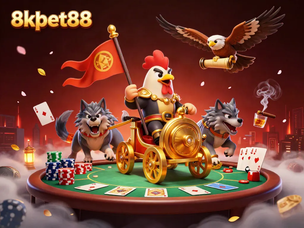 Experience 8xbet88 through a captivating poker scene filled with vibrant characters and game elements.