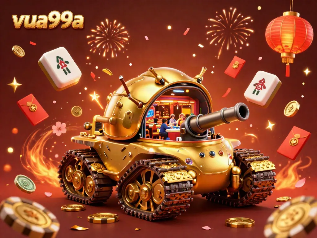 Experience the thrilling atmosphere of the vua99a casino with golden beetle tank and festive elements.