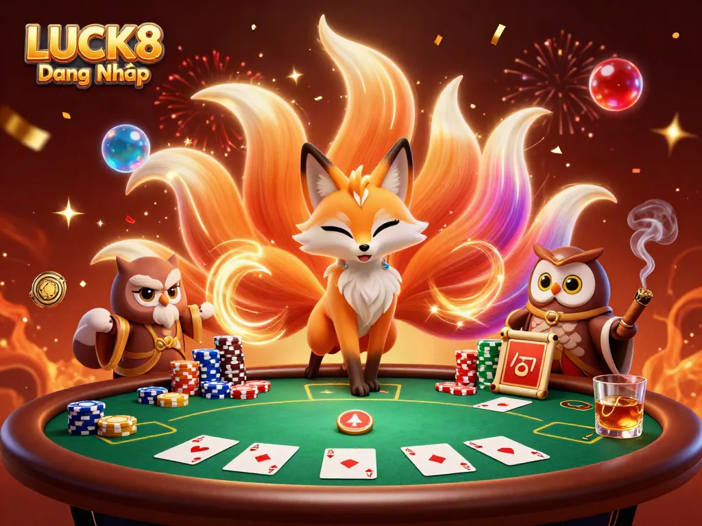 Experience LUCK8 Đăng Nhập with the vibrant nine-tailed fox spirit and engaging poker scene.