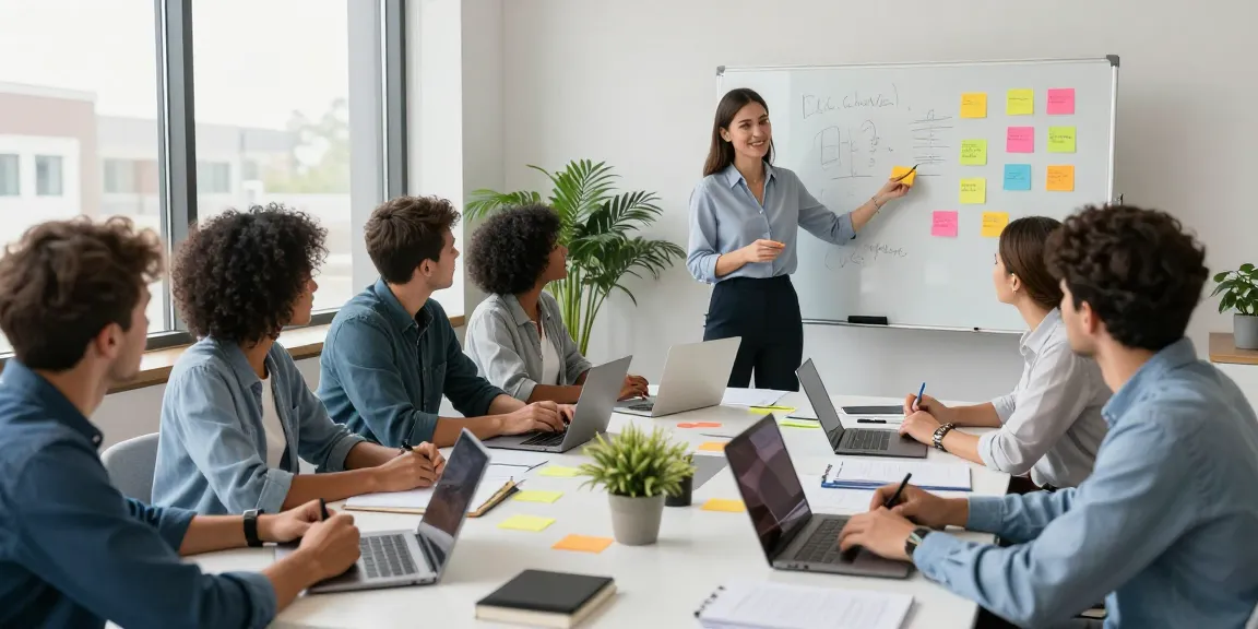 Divers team in een moderne kantooromgeving samenwerkend aan diversiteit en inclusie, met laptops en notities.