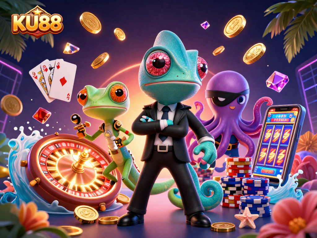 Experience thrilling action with KU88 in this vibrant casino illustration of winning moments.