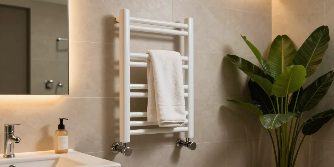 Luxueuze badkamer verwarming met stijlvolle handdoekradiator en warme sfeer.