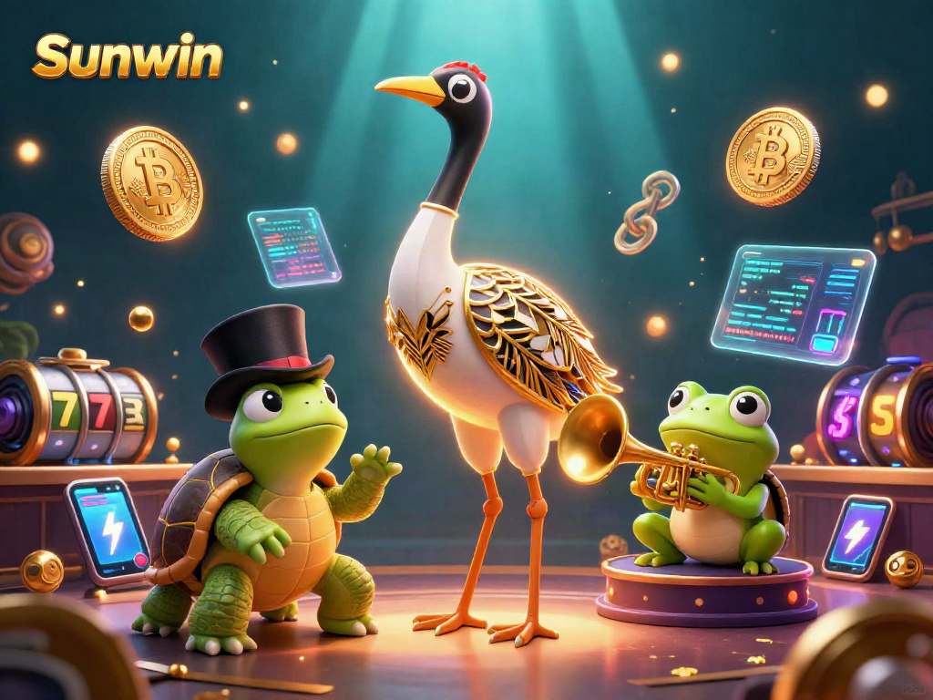 Engage in thrilling games with Sunwin at a lively speakeasy featuring vibrant 3D characters and dynamic casino elements.
