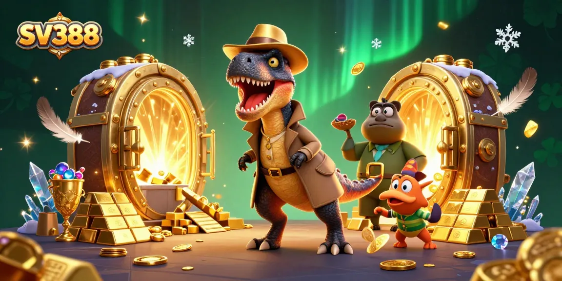 Experience thrilling cockfighting action on SV388 with vibrant casino elements and dynamic characters.