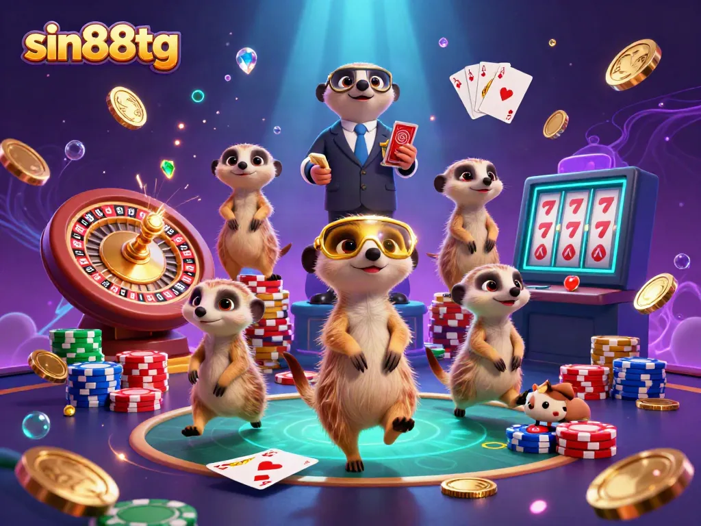 Experience dynamic casino action with meerkats in sin88tg's vibrant gambling scene, showcasing thrilling games and riches.