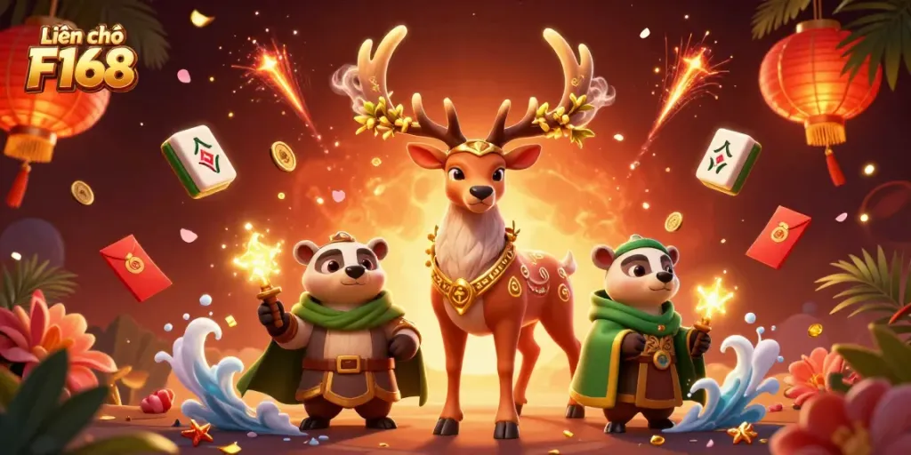 Engage in exciting gameplay with Liên hệ F168 as vibrant 3D characters and casino elements illuminate the scene.