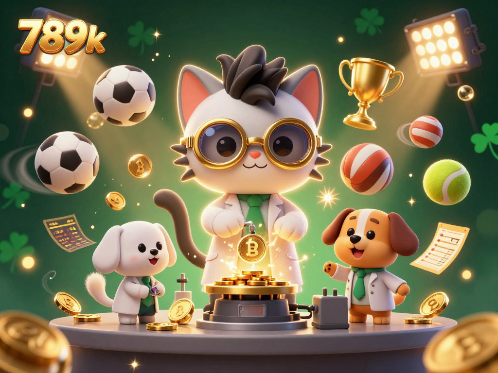 Winning big at 789k with a mad scientist cat and his dog in a vibrant casino scene