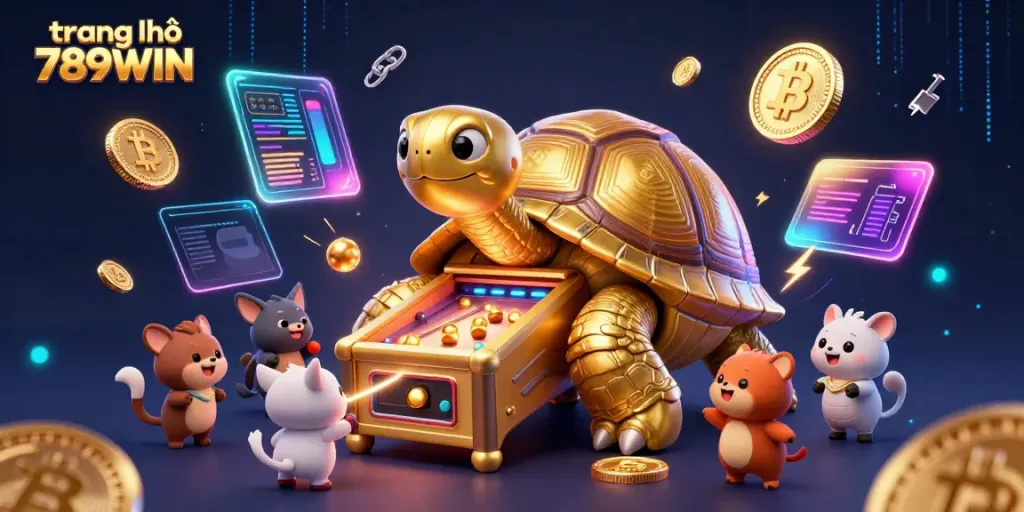 Engage with the exciting casino world at trang chủ 789WIN on a vibrant pinball machine scene featuring crypto elements.