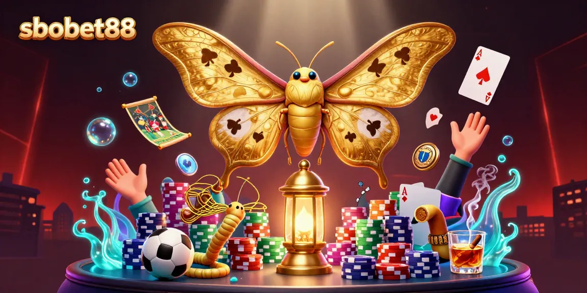 SBOBET88 showcases thrilling sports betting with vibrant elements and golden characters in a casino-themed illustration.