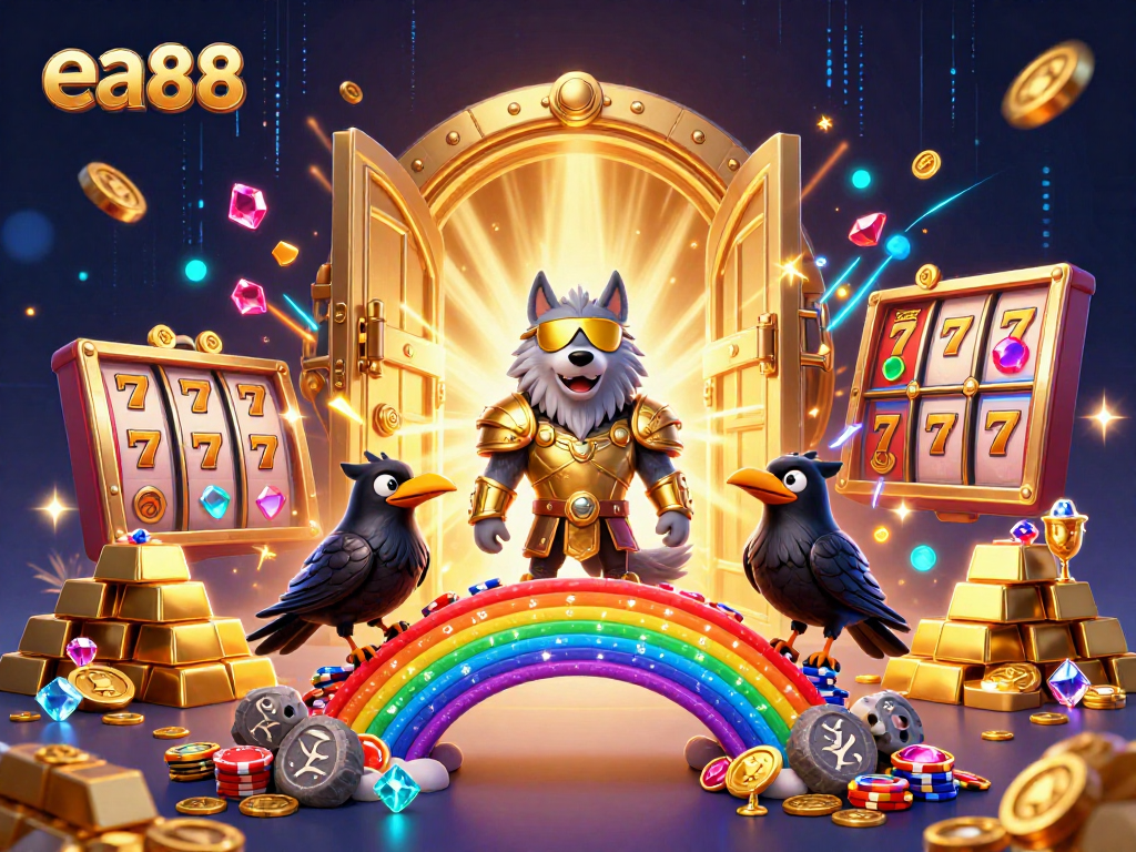 Engage with the thrilling ea88 experience featuring Odin and mystical treasures in this vibrant casino scene.