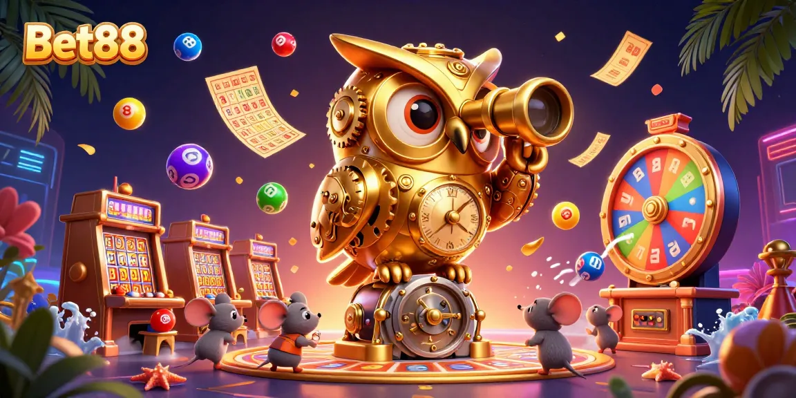 Experience the vibrant world of Bet88 with a dynamic 3D casino scene featuring playful characters and exciting gambling elements.