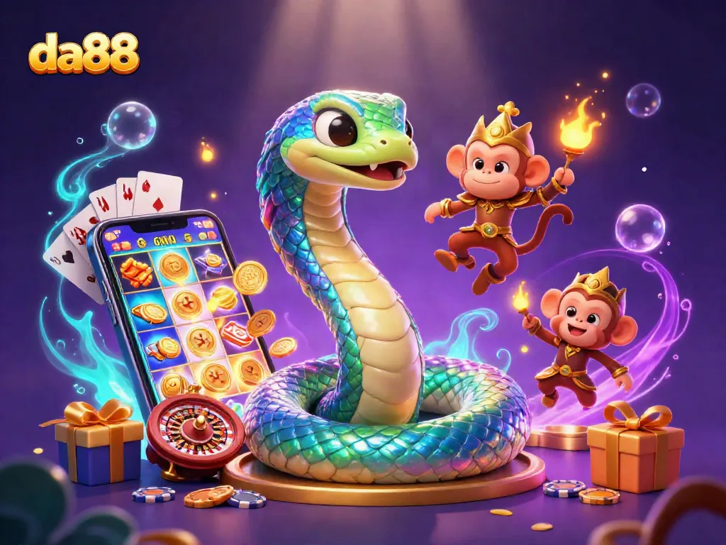 Play and win with da88: A vibrant 3D casino scene featuring exciting gaming elements.