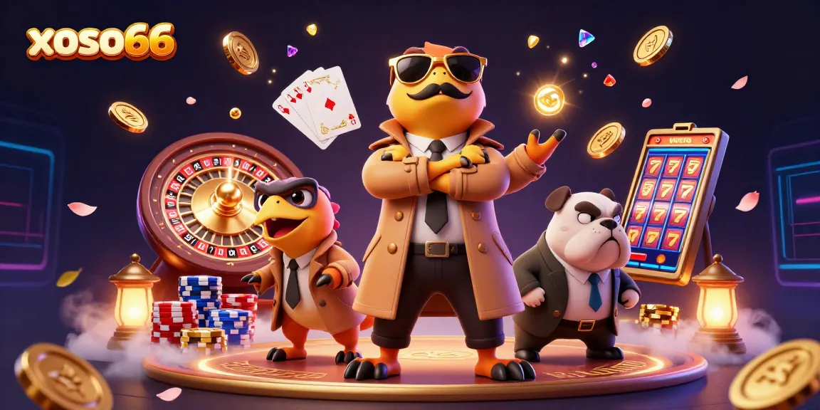 Xoso66 players attempting to enter a VIP lounge with casino elements and three raptors in a trench coat.