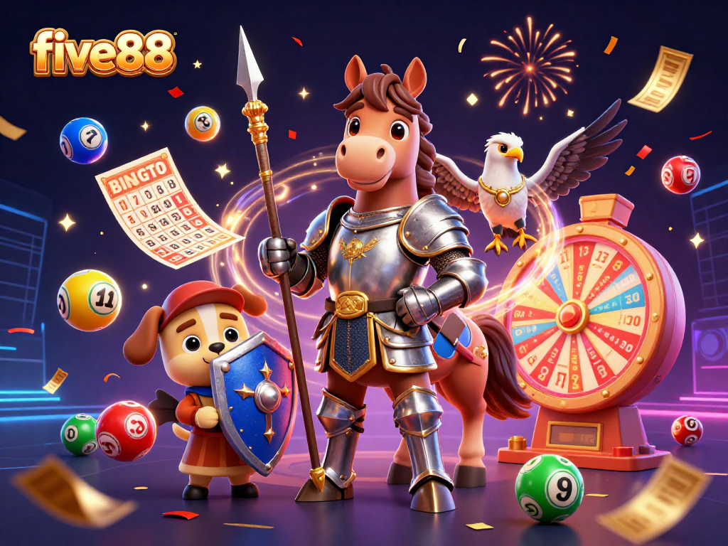 Experience high-energy gameplay at five88 with colorful lottery balls, prizes, and our epic gaming characters.