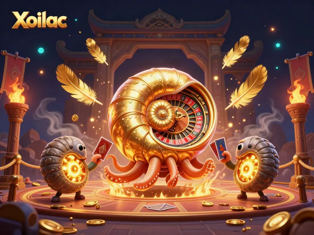 Engage in thrilling gameplay with Xoilac as the nautilus spins the roulette wheel in a rich casino scene.