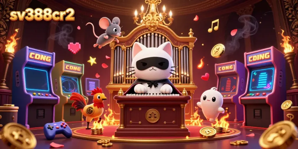 Watch the phantom of the opera cat conduct an exciting cockfighting event at sv388cr2, with colorful gaming elements.