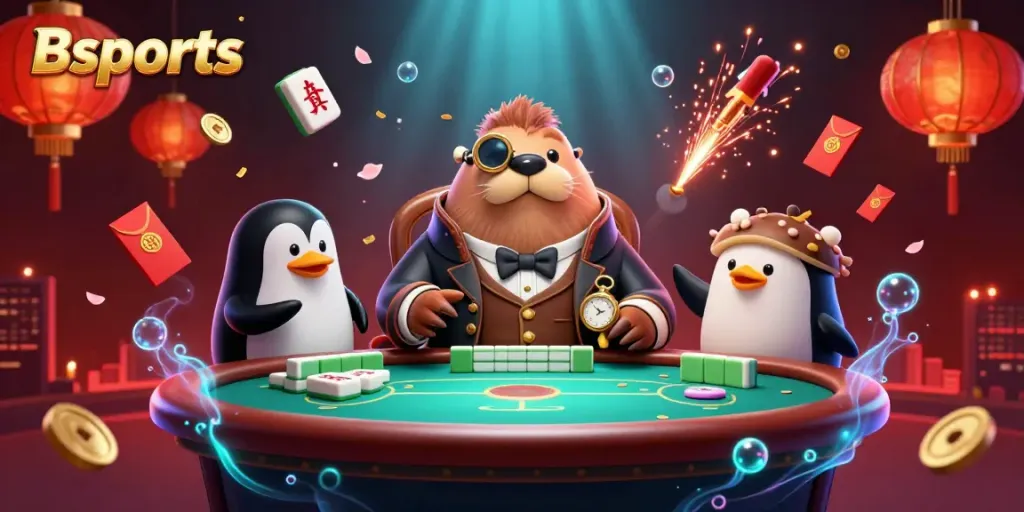 Join the action at Bsports with lively card games showcased by a jolly walrus and friends.