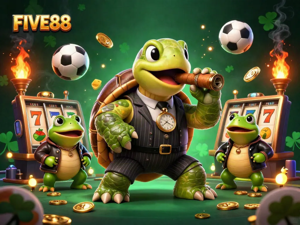Experience exciting gaming at FIVE88 with a dynamic casino scene full of characters and elements.