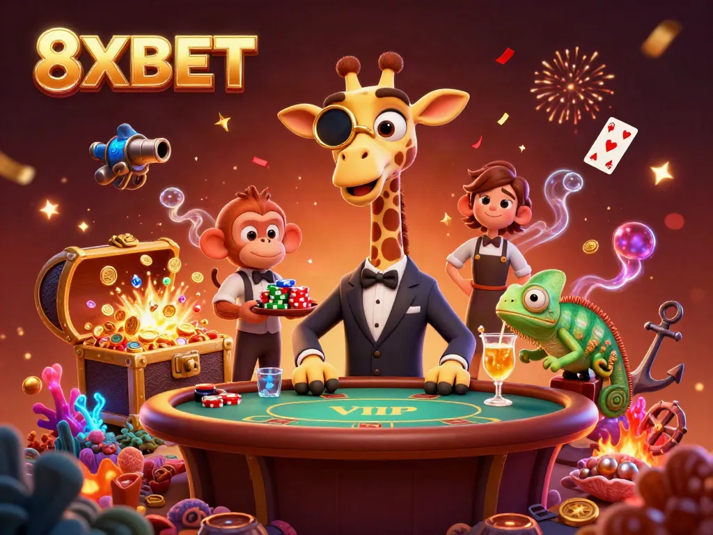 Experience the excitement of casino action with 8XBET featuring vibrant characters and dynamic game elements.