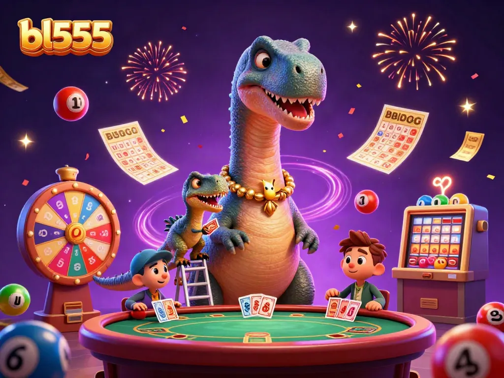 Experience the excitement of betting at bl555 with a fun casino scene featuring animated characters.