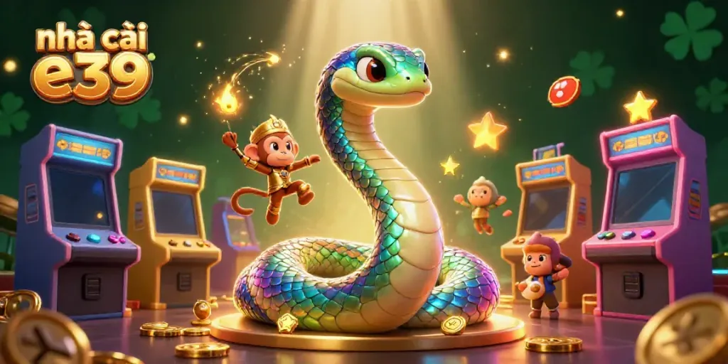 Experience the vibrant world of nhà cái e39 with a magical 3D illustration of animated characters and casino elements.