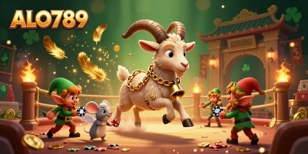 ALO789 features an engaging cockfighting casino scene with unique characters and dynamic action.