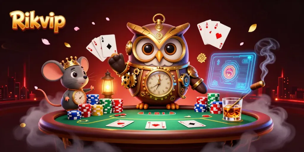Experience thrilling gameplay with Rikvip in a vibrant, futuristic casino scene.