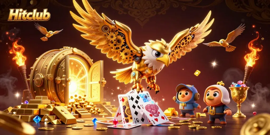 Experience the thrill of winning at Hitclub as the golden eagle dives through winning cards.