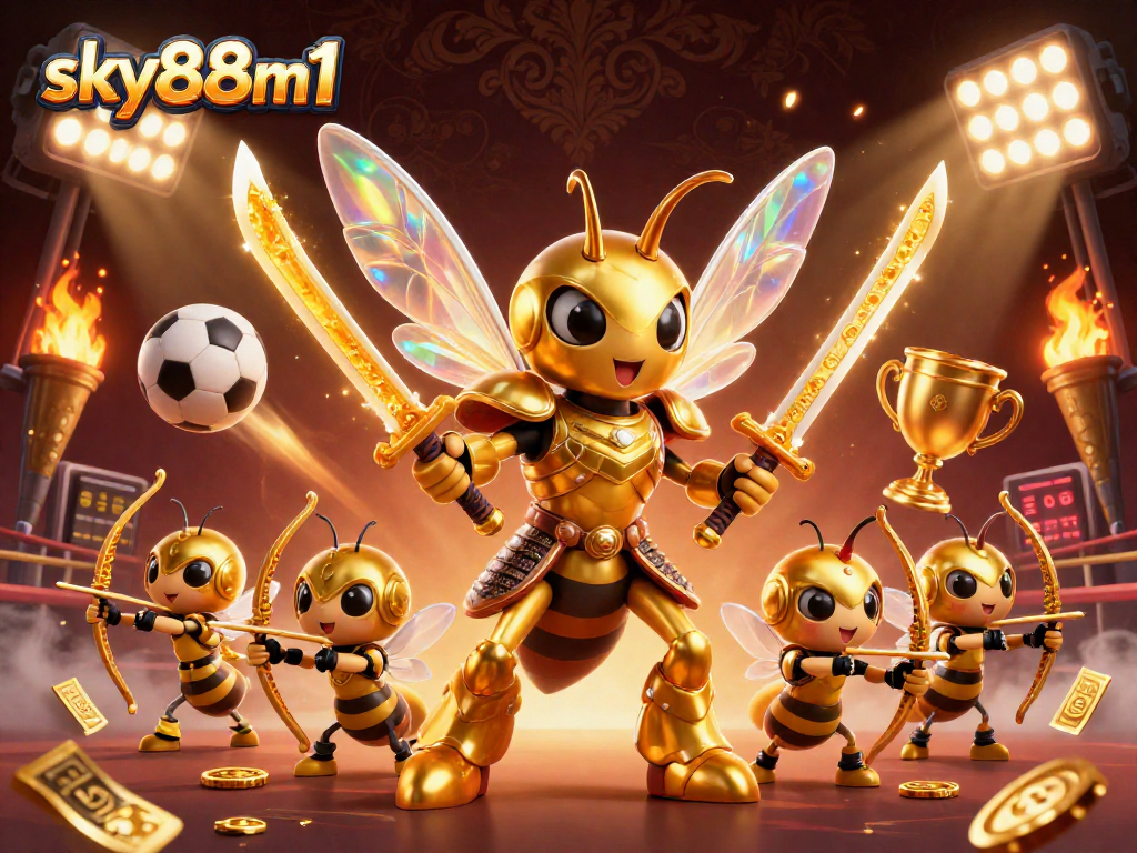Engage with sky88m1 in this vibrant 3D casino scene showcasing action-packed gaming elements.