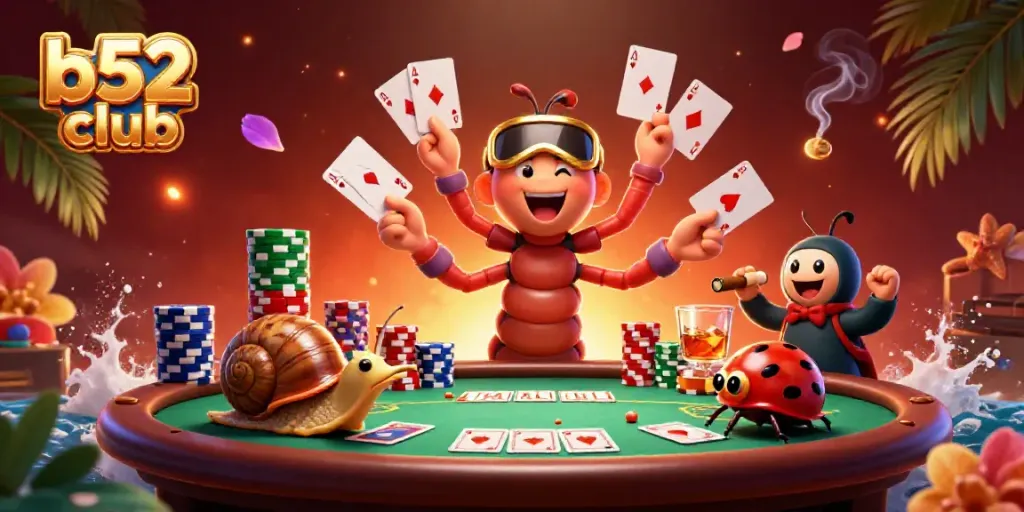 Engage in thrilling games at b52 club with lively characters and poker action.