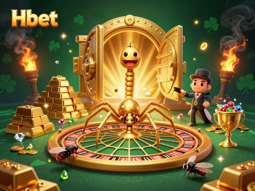 Experience thrilling gameplay with Hbet as the spider spins luck in an exciting casino scene.