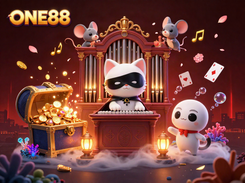 Experience the thrill of ONE88 with our enchanting casino scene featuring whimsical characters and rich gaming elements.