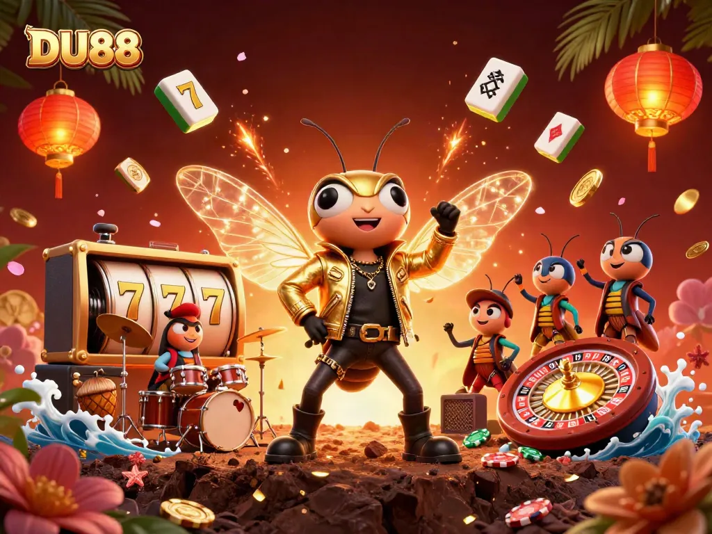 Experience DU88 with exciting spins, glowing slot reels, and vibrant casino elements.