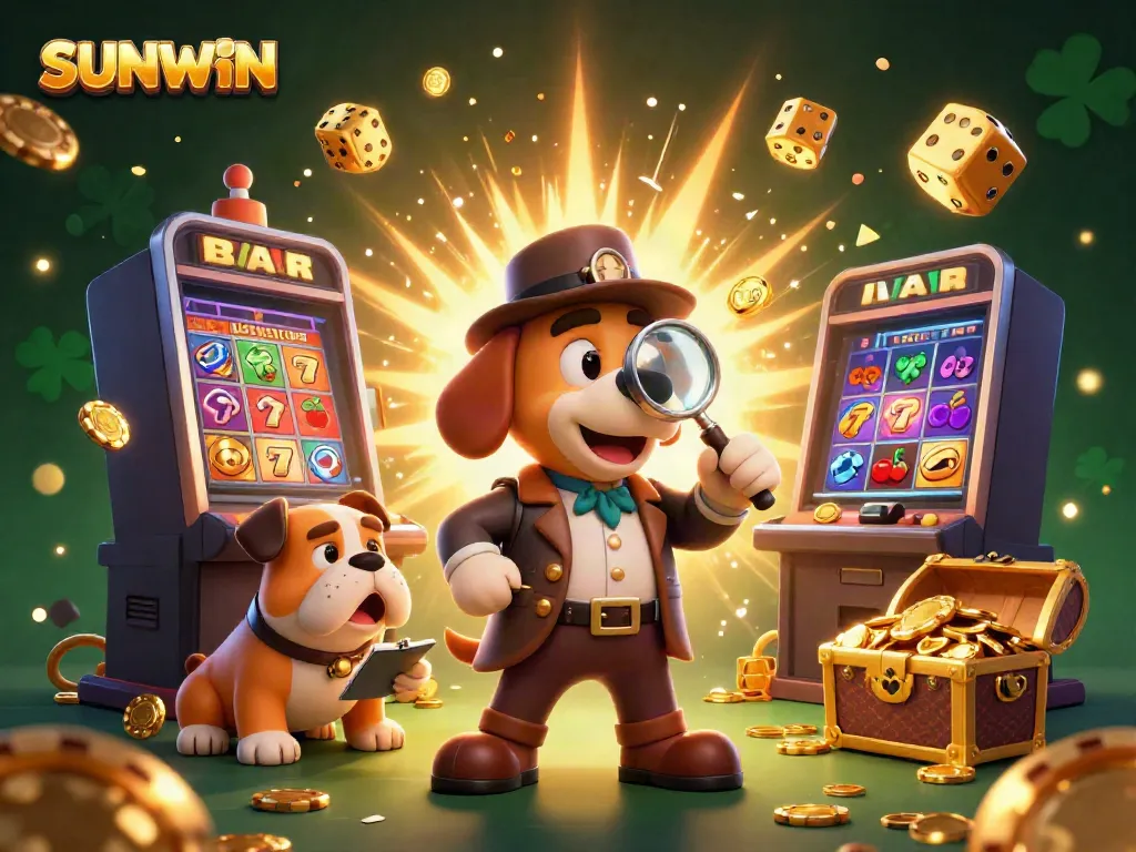 Experience SUNWIN's exciting casino adventure with cartoon detectives, treasure clues, and vibrant gaming scenes.