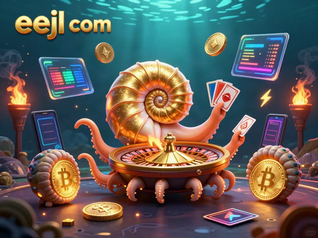 Engage with eejl com's vibrant casino world featuring a giant nautilus roulette wheel.