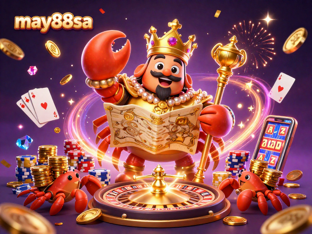 Spin the reels at may88sa with the golden crab emperor amidst vibrant casino magic