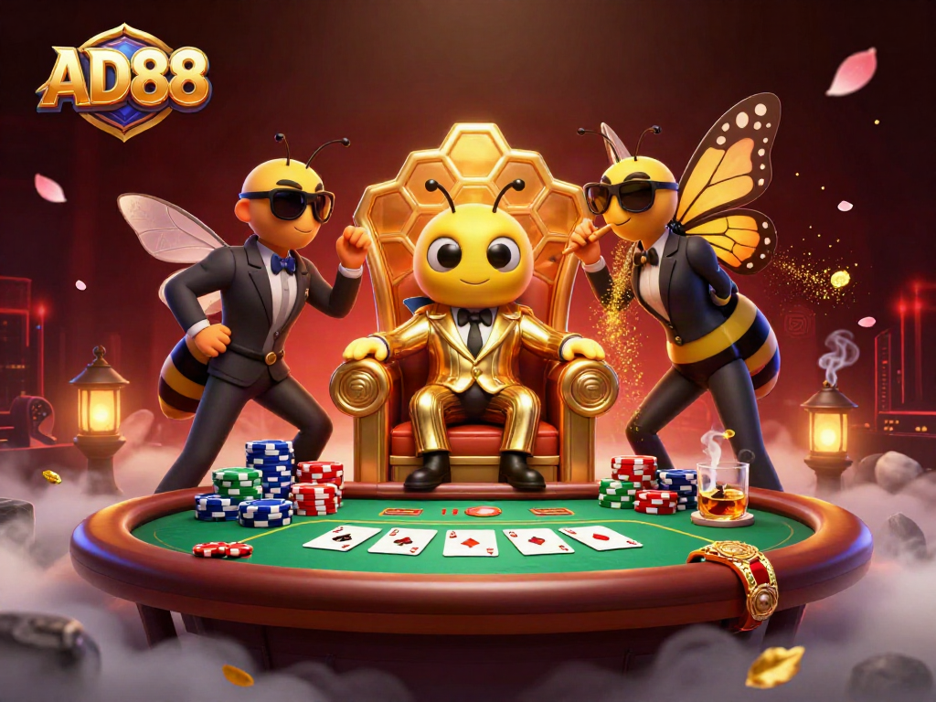 Join the excitement at AD88 with a vibrant casino scene featuring poker action.
