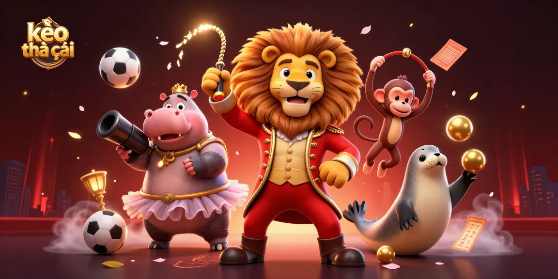 Engage with kèo nhà cái visuals featuring a dynamic circus scene with playful gambling elements.