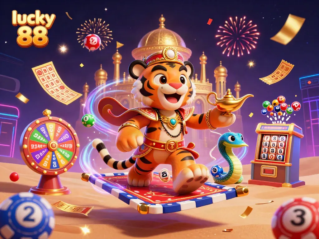 Experience the thrill of lucky 88 with vibrant casino elements and a dynamic Arabian Nights theme.