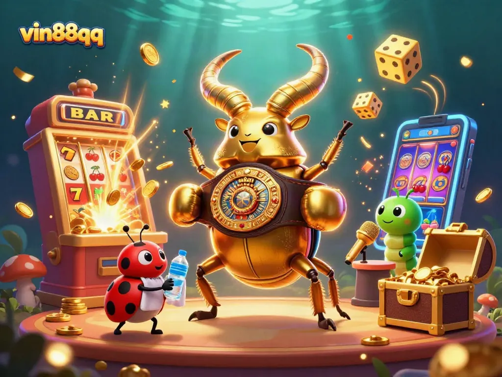 Engage with vin88qq's vibrant gaming scene featuring dynamic casino elements and characters.