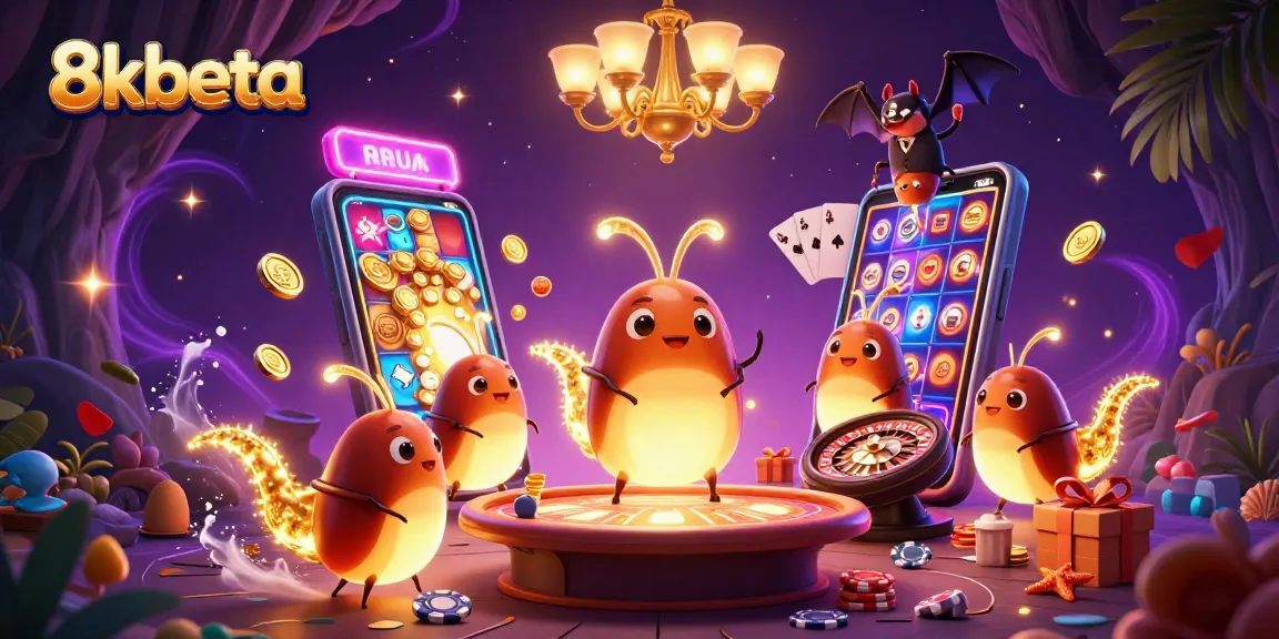Experience thrilling gameplay at 8kbeta's lively casino scene with vibrant glowworms illuminating the action.