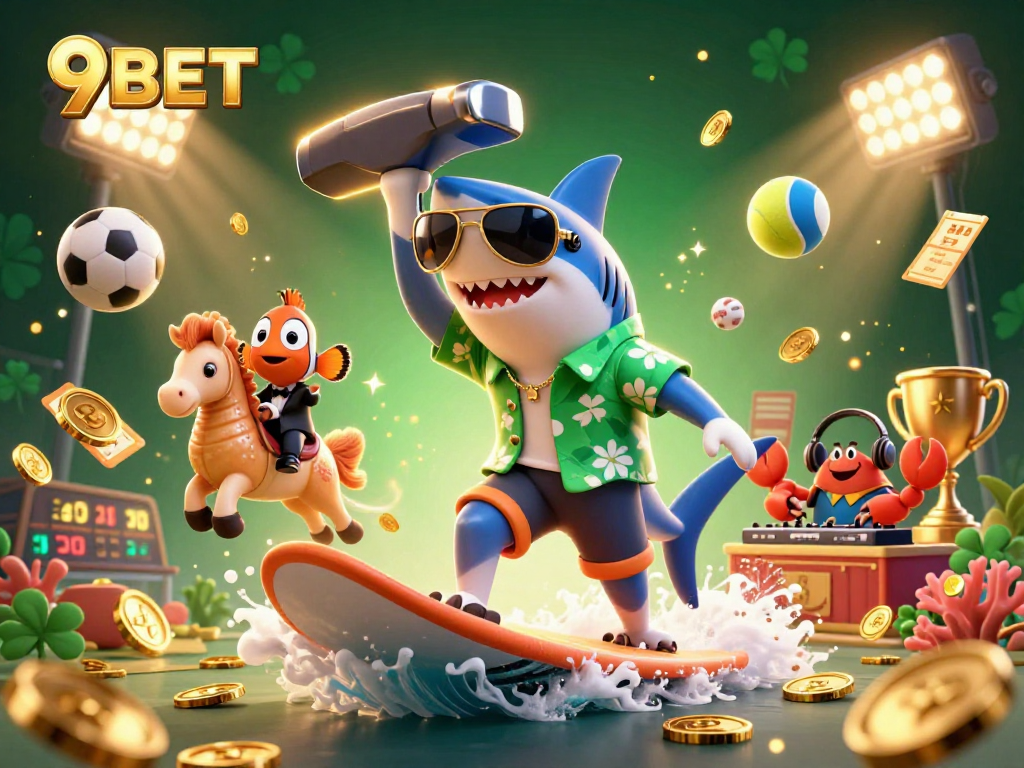 Bet on winning strategies at 9BET with dynamic casino illustrations featuring engaging characters and rich game elements.
