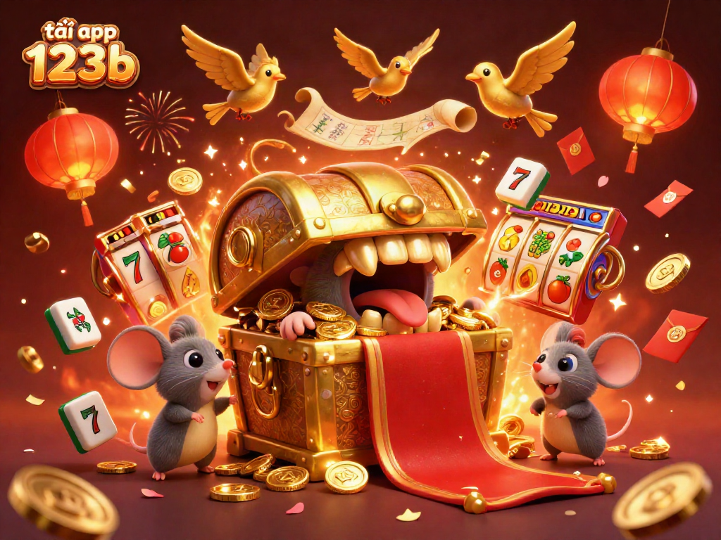 Engage with the excitement of tải app 123b, featuring vibrant gaming elements and characters in a dynamic casino scene.