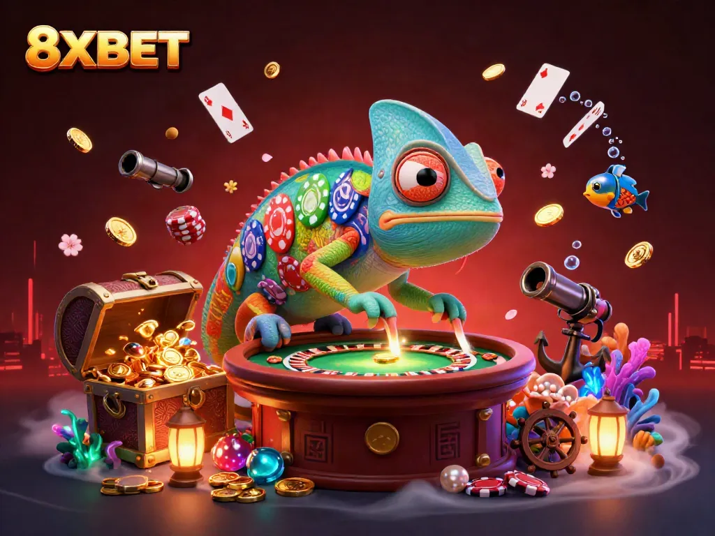 Experience exciting gaming at 8XBET with a vibrant casino atmosphere and dynamic characters.