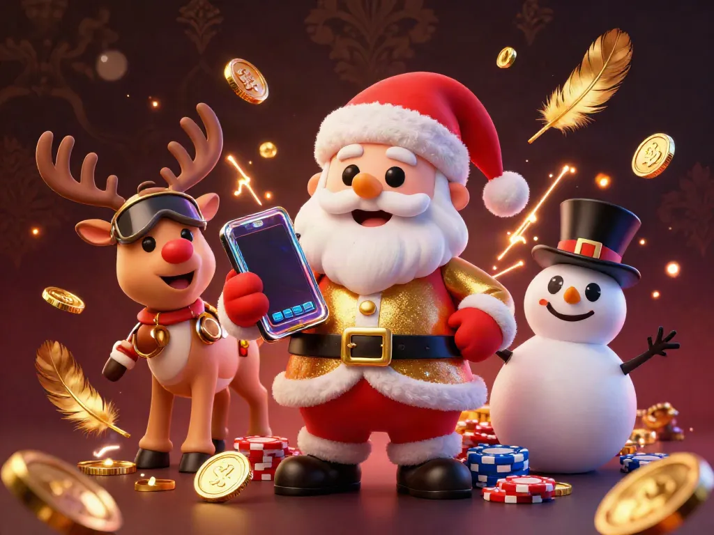 Join Santa Claus at gem88 for jackpot slots amidst glittering casino elements and festive fun.